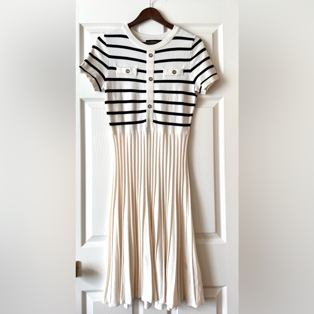 Nautical Stripe Knit Midi Dress - Ivory & Navy - Size M - Picture 2 of 7